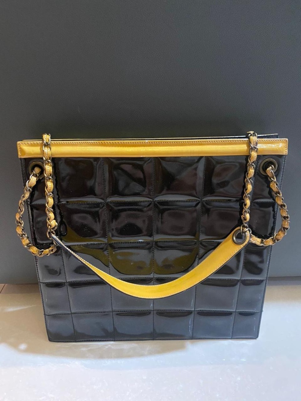 Chanel Chocobar Patent Chain Around Leather Shoulder Bag